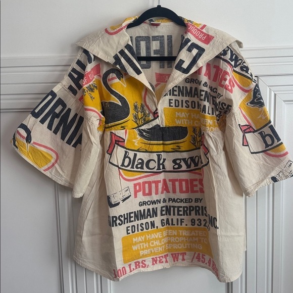 Vintage Flour Sack Boho Top Black Swan - Picture 5 of 9